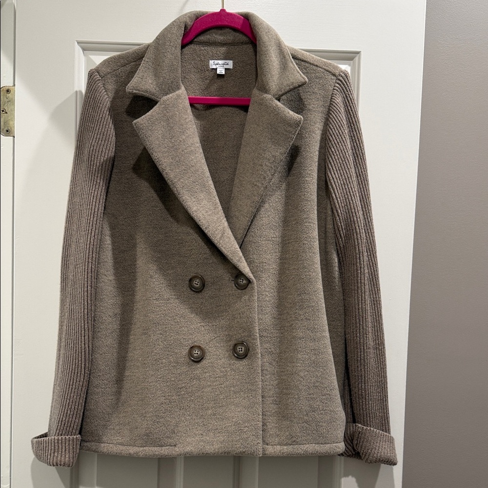 Splendid Women’s Singrid Double-Breasted Wool Blend Brown Pea Coat Jacket - L